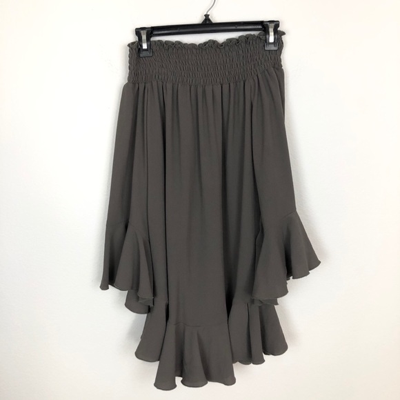 Nookie Mykonos Off the Shoulder Frill Mini Dress Khaki Olive Green Size XS - Picture 3 of 10